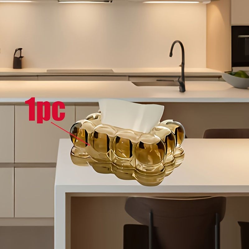 Coffee Color Modern Clear Tissue Box with Built In Storage Shelf Organizer - Image 1