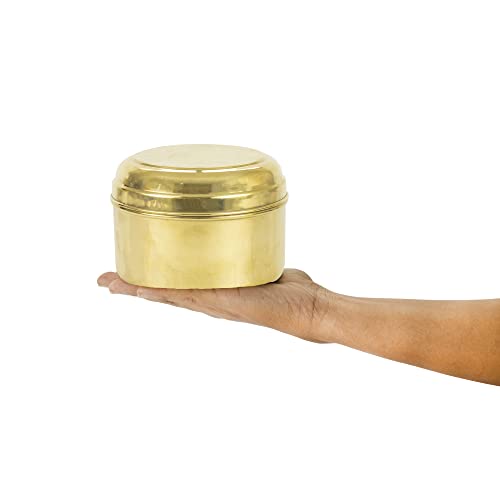 Spillbox Tradition Handicrafted Pure Brass Container-1200 ml|Prasadham Box Mandir | Roli |Dry Fruit| Diwali Gift | Tiffin |Lunch Box - Round Shape - Image 3