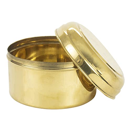 Spillbox Tradition Handicrafted Pure Brass Container-1200 ml|Prasadham Box Mandir | Roli |Dry Fruit| Diwali Gift | Tiffin |Lunch Box - Round Shape - Image 1