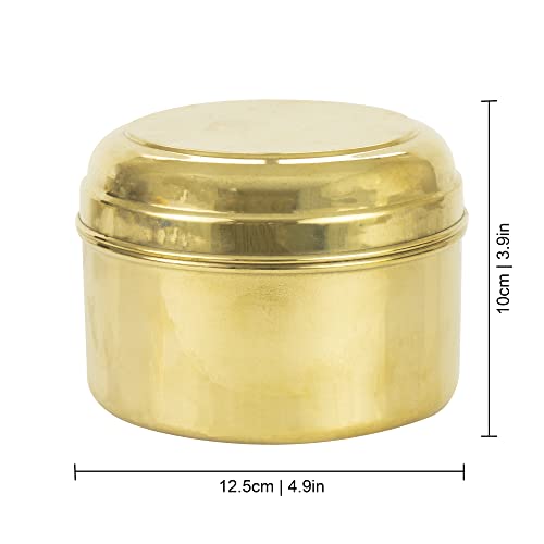 Spillbox Tradition Handicrafted Pure Brass Container-1200 ml|Prasadham Box Mandir | Roli |Dry Fruit| Diwali Gift | Tiffin |Lunch Box - Round Shape - Image 2