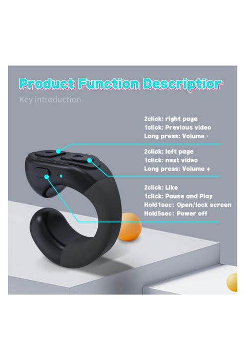 Tiktok Trending Bluetooth Smart Scrolling Ring Kindle App Remote Page Turner with Phone Holder Wireless Camera Shutter Selfie Button - Compatible with iPhone Ipad Android (Black)