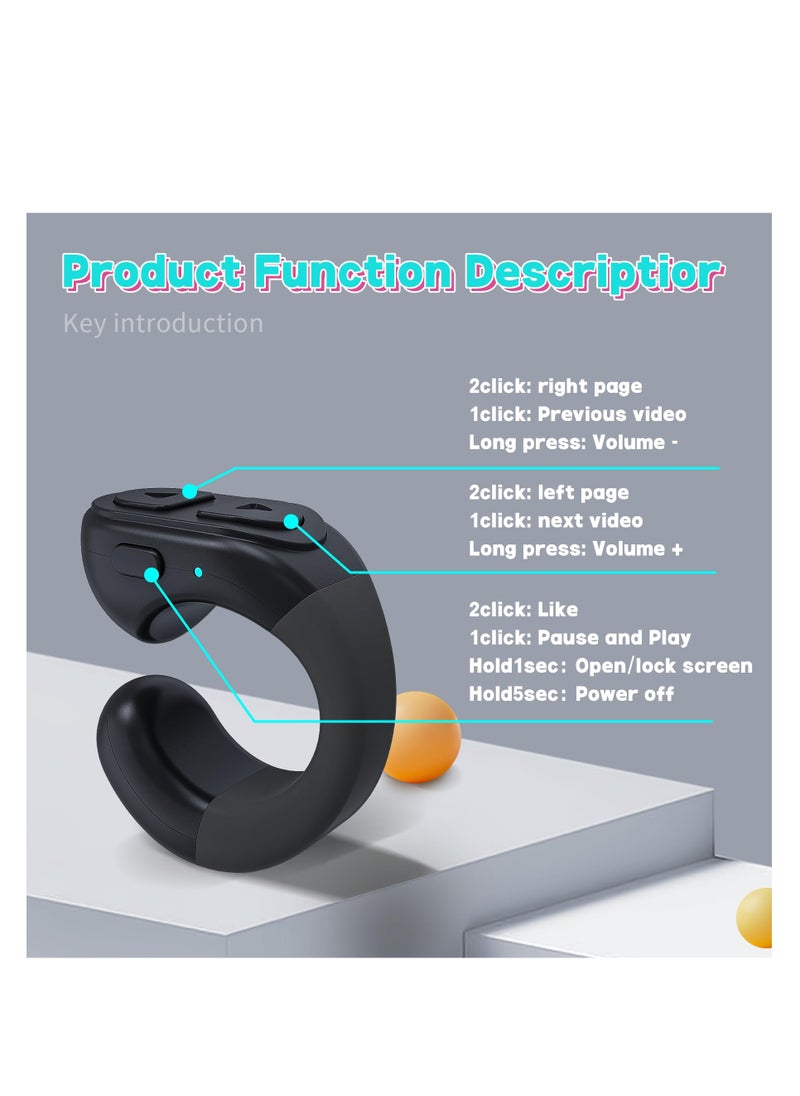 SYOSI - Tiktok Trending Bluetooth Smart Scrolling Ring Kindle App Remote Page Turner with Phone Holder Wireless Camera Shutter Selfie Button - Compatible with iPhone Ipad Android (Black) - Image 1