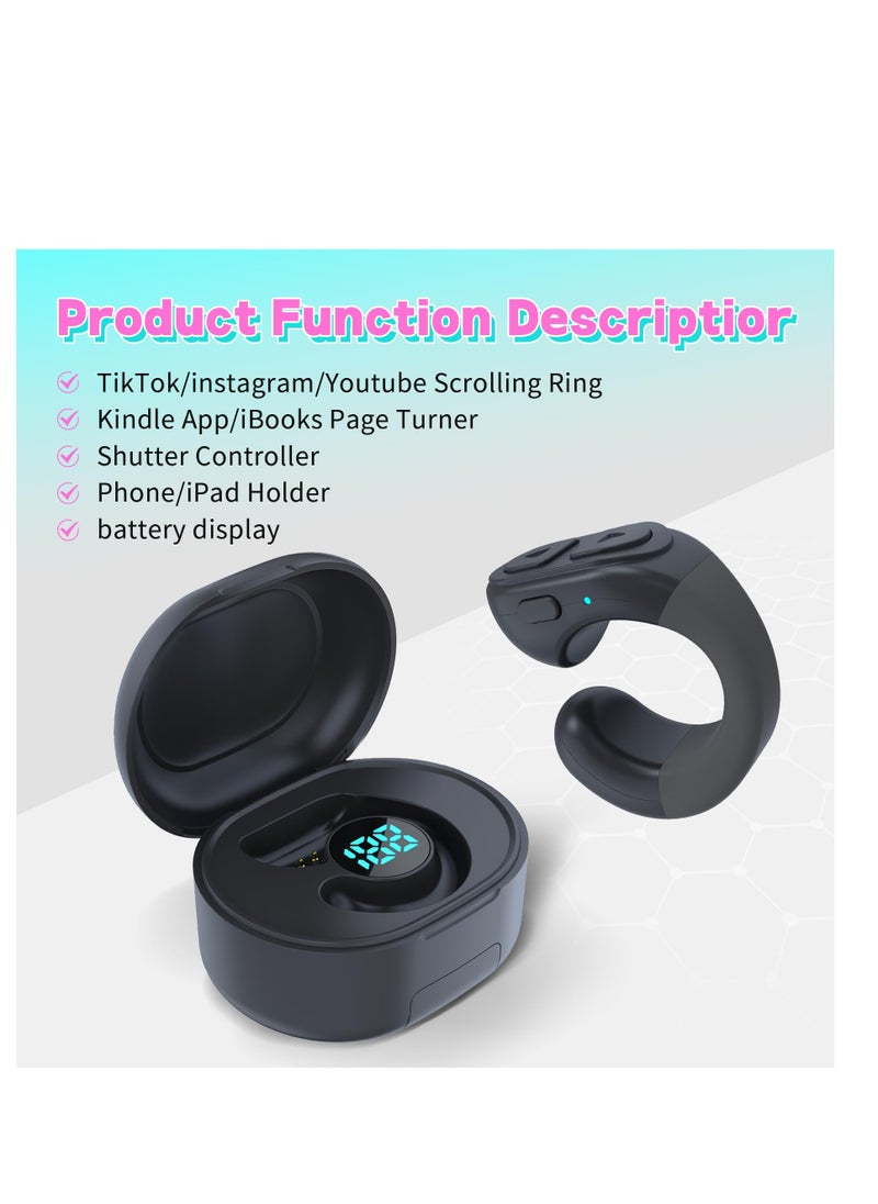 SYOSI - Tiktok Trending Bluetooth Smart Scrolling Ring Kindle App Remote Page Turner with Phone Holder Wireless Camera Shutter Selfie Button - Compatible with iPhone Ipad Android (Black) - Image 1