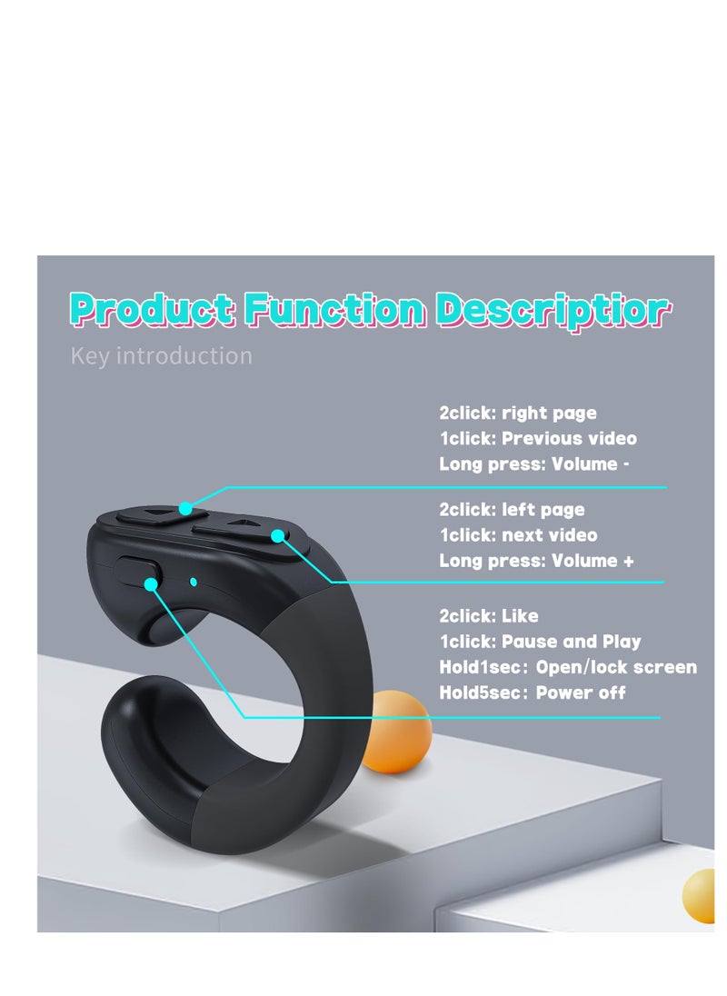 SYOSI - Tiktok Trending Bluetooth Smart Scrolling Ring Kindle App Remote Page Turner with Phone Holder Wireless Camera Shutter Selfie Button - Compatible with iPhone Ipad Android (Black) - Image 1