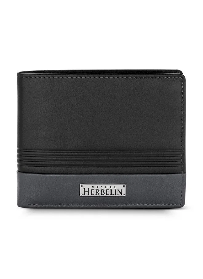 MICHEL HERBELIN Feat Leather Bi-Fold Blue & Grey Wallet for Men's