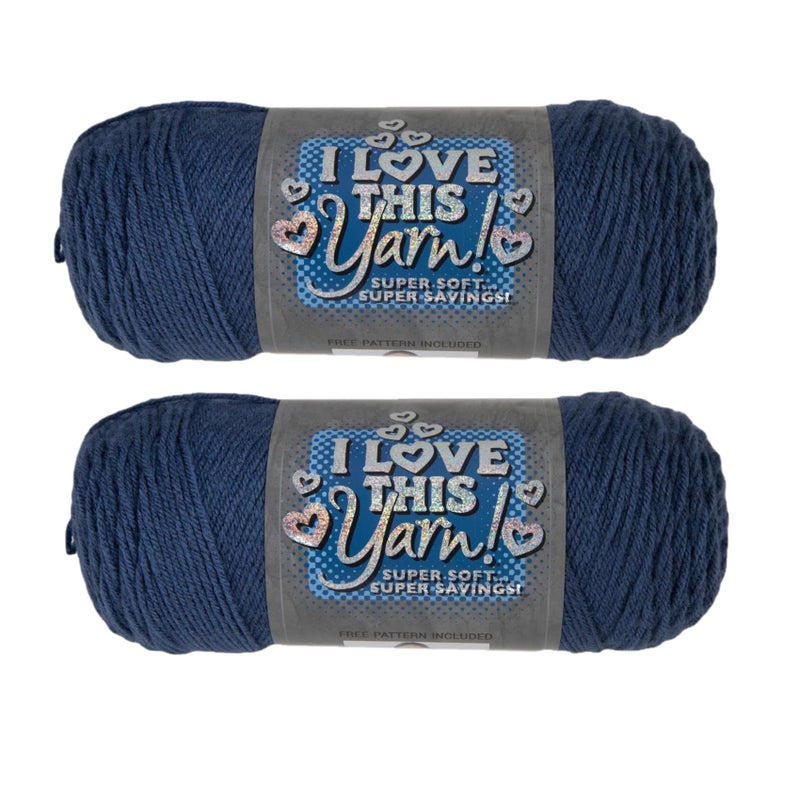 Hobby Lobby I Love This Yarn - 4 Medium 100% Acrylic Yarn for Crocheting & Knitting Blankets, Hats & Accessories, Set of 2, 250 Dark Country Blue - Image 1