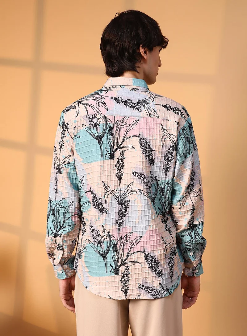 Campus Sutra Men's Multicolour Sprig-Waffle Shirt
