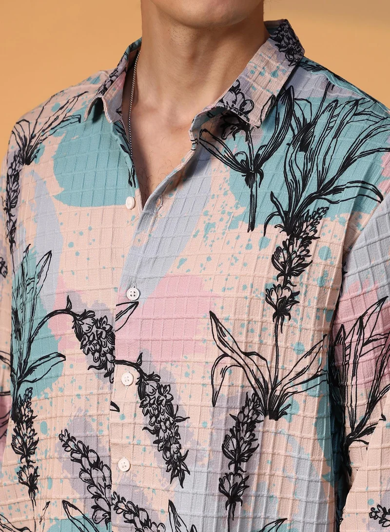 Campus Sutra Men's Multicolour Sprig-Waffle Shirt