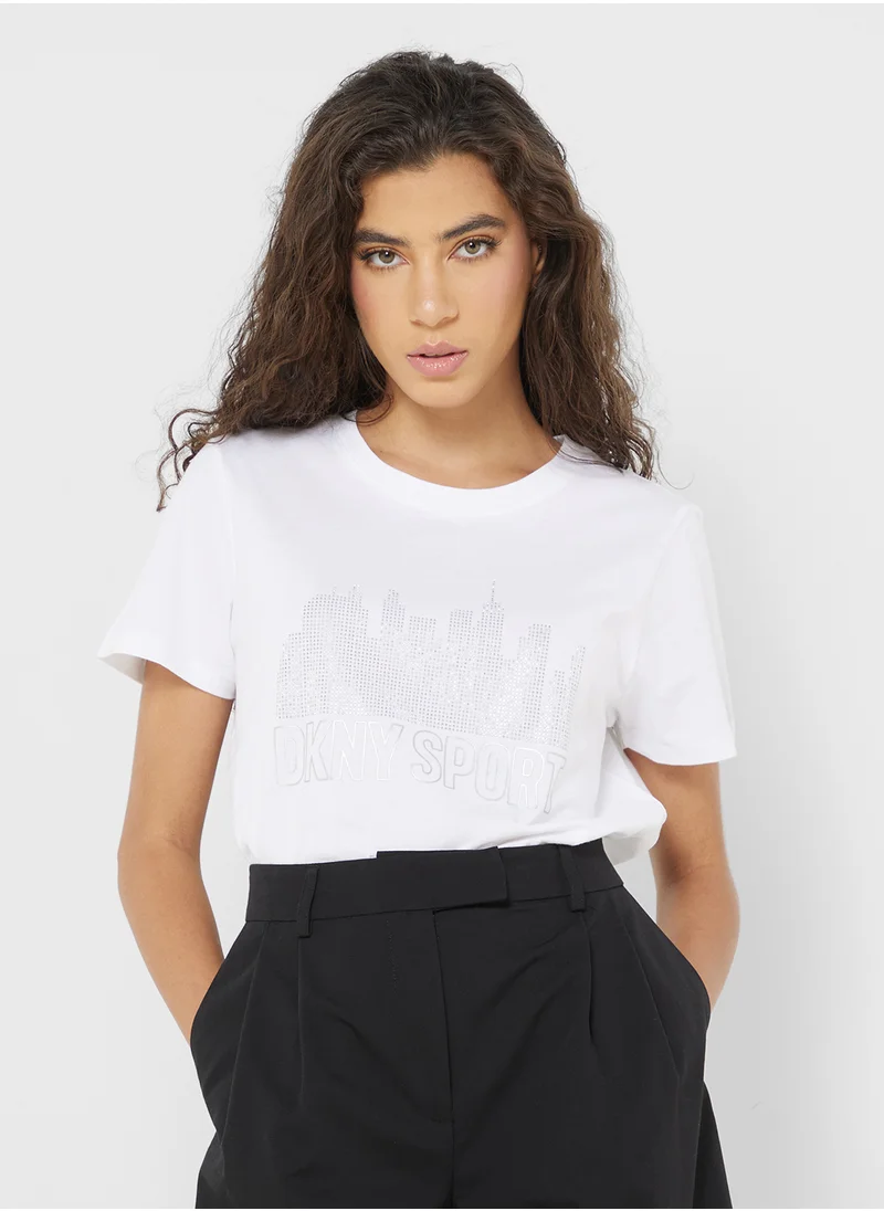 DKNY Sport Crew Neck Logo Printed T-Shirts