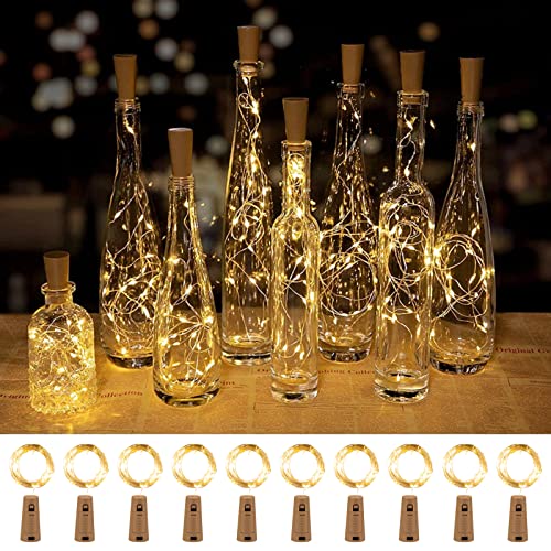Brightown Wine Bottle Lights with Cork, 10 Pack 20 LED Waterproof Battery Operated Cork Lights, Silver Wire Mini Fairy Lights for Liquor Bottles DIY Party Bar Christmas Wedding Décor - Image 1