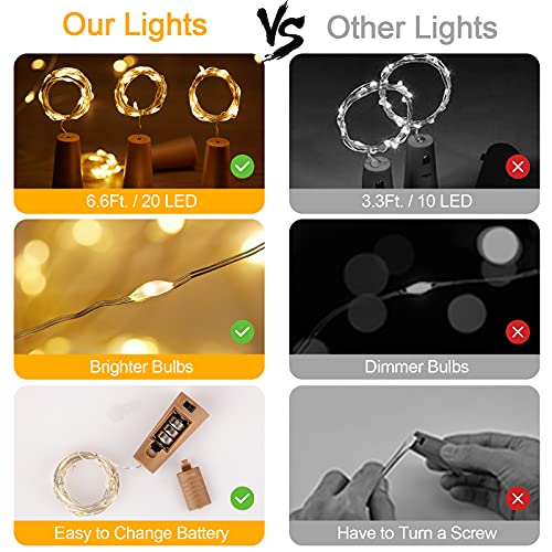 Brightown Wine Bottle Lights with Cork, 10 Pack 20 LED Waterproof Battery Operated Cork Lights, Silver Wire Mini Fairy Lights for Liquor Bottles DIY Party Bar Christmas Wedding Décor - Image 4