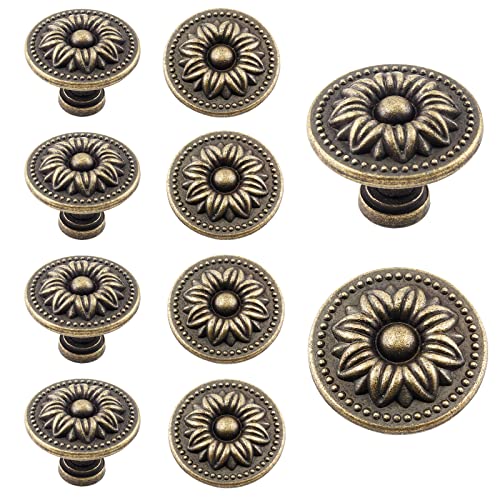 Zorfeter 10 Pcs Antique Bronze Cabinet Knobs Pull, Vintage Rustic Style Drawer Knobs Decorative Round Handles for Furniture Cupboard Dresser - Image 1
