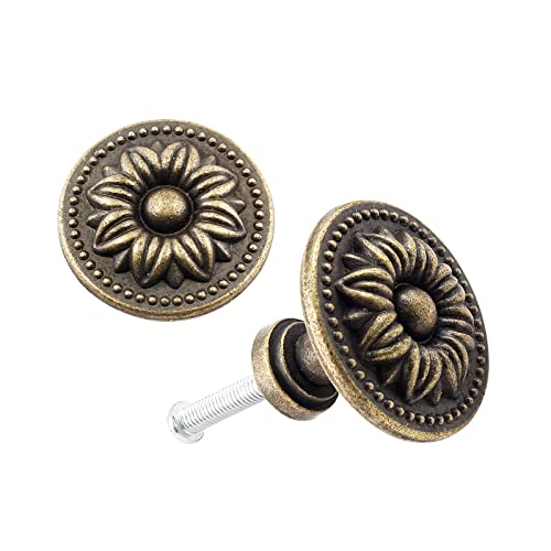 Zorfeter 10 Pcs Antique Bronze Cabinet Knobs Pull, Vintage Rustic Style Drawer Knobs Decorative Round Handles for Furniture Cupboard Dresser - Image 3