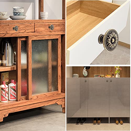 Zorfeter 10 Pcs Antique Bronze Cabinet Knobs Pull, Vintage Rustic Style Drawer Knobs Decorative Round Handles for Furniture Cupboard Dresser - Image 4