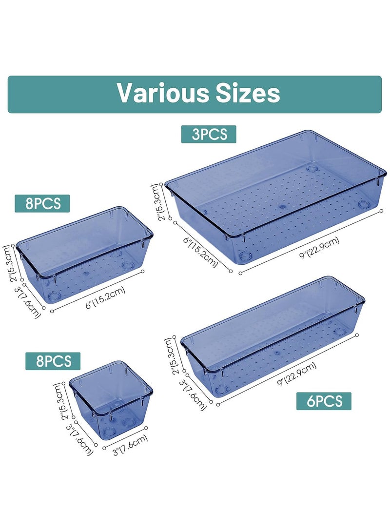 Set of 25 blue plastic drawer organizers, multi-size, organize drawers in bathroom, makeup, jewelry, kitchen and office. - Image 2