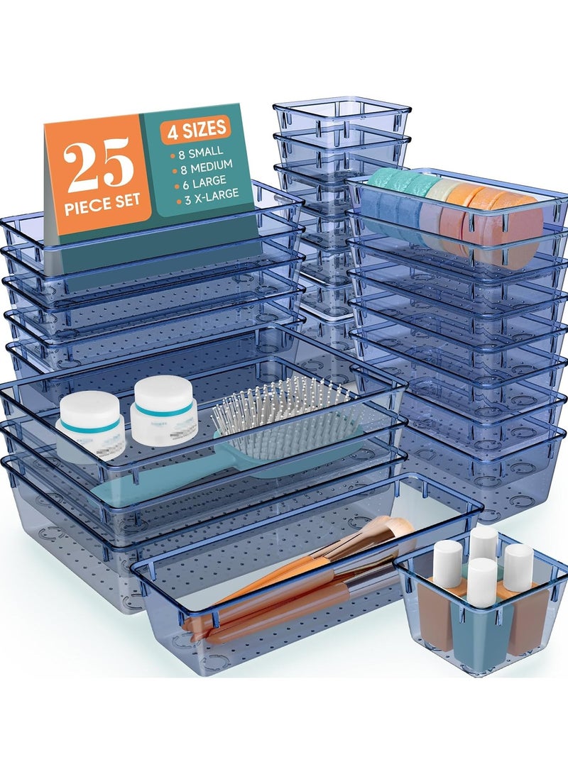 Set of 25 blue plastic drawer organizers, multi-size, organize drawers in bathroom, makeup, jewelry, kitchen and office. - Image 1