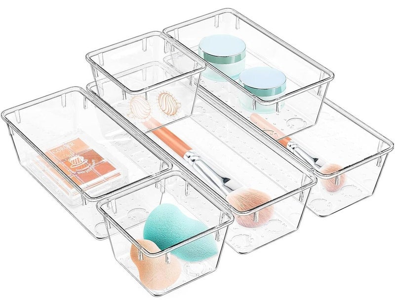 Set of 25 blue plastic drawer organizers, multi-size, organize drawers in bathroom, makeup, jewelry, kitchen and office. - Image 1