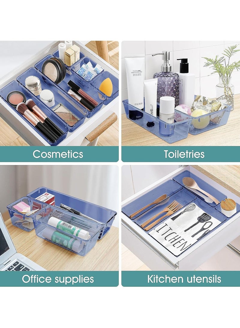 مجموعة من 25 منظم أدراج بلاستيكي أزرق، متعددة الأحجام، لتنظيم الأدراج في الحمام، وأدوات التجميل، والمجوهرات، والمطبخ، والمكتب. - Image 5