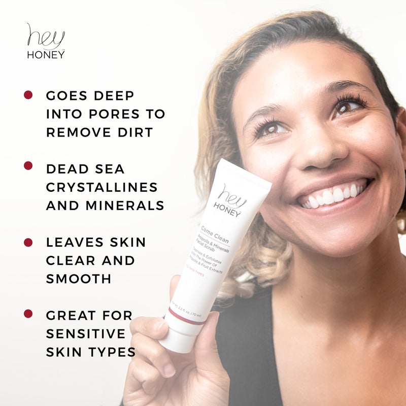 Hey Honey Skincare Propolis and Dead Sea Salt Microdermabrasion Facial Scrub For Sensitive Skin | Non-Abrasive Exfoliating Aimed Brighten Acne Scars, Remove Blackheads & Dead Skin Cells | 2.2 oz - Image 2