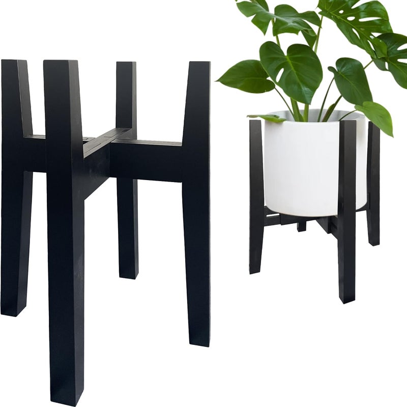 Sholramo Adjustable Plant Stand Indoor Bamboo Mid Century Modern Plants Stand Corner Plants Flower Holders Single Floor Plant Stands- 8.2-11.8 in (Pot & Plant Not Included) (Black, ï¼ˆ8.2-11.8inï¼‰) - Image 1