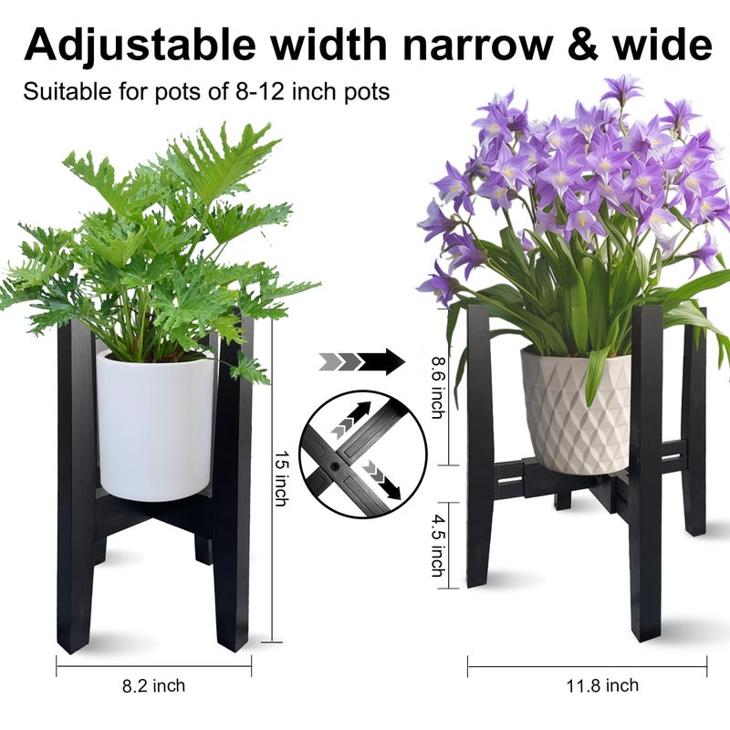 Sholramo Adjustable Plant Stand Indoor Bamboo Mid Century Modern Plants Stand Corner Plants Flower Holders Single Floor Plant Stands- 8.2-11.8 in (Pot & Plant Not Included) (Black, ï¼ˆ8.2-11.8inï¼‰) - Image 2