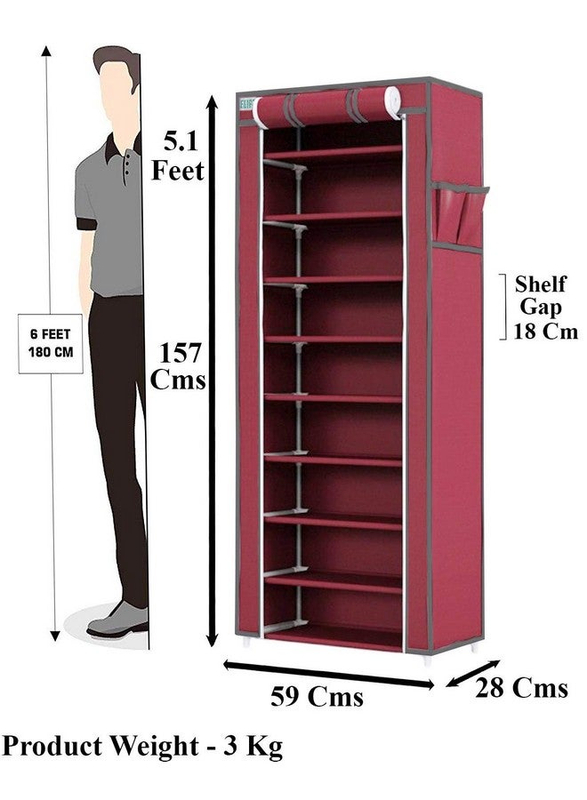 FLIPZON Multipurpose 9-Tiers Shoe Rack with Dustproof Zip Cover & Side Pockets, Multiuse Wide Space Storage Rack made by Non Woven Fabric for footwear, Toys, clothes (9 Shelves) (Maroon) - Image 2