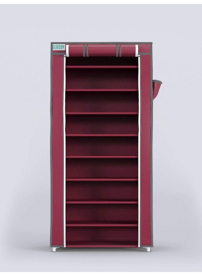 FLIPZON Multipurpose 9-Tiers Shoe Rack with Dustproof Zip Cover & Side Pockets, Multiuse Wide Space Storage Rack made by Non Woven Fabric for footwear, Toys, clothes (9 Shelves) (Maroon) - Image 4