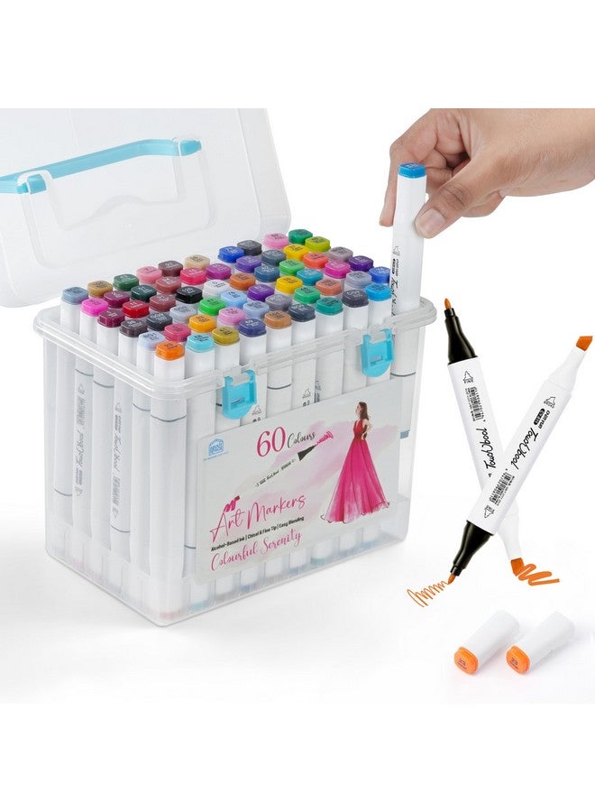 ABOUT SPACE 60 Colours Dual Tip White Art Markers with Sturdy Carrying Case Chisel & Fine Tip Marker Pens for Kids Adult Beginners Art Class Alcohol Markers for Painting Sketching Drawing Colouring - Image 1