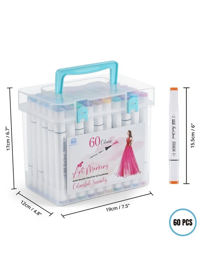 ABOUT SPACE 60 Colours Dual Tip White Art Markers with Sturdy Carrying Case Chisel & Fine Tip Marker Pens for Kids Adult Beginners Art Class Alcohol Markers for Painting Sketching Drawing Colouring - Image 2