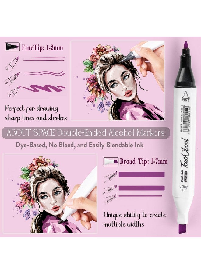 ABOUT SPACE 60 Colours Dual Tip White Art Markers with Sturdy Carrying Case Chisel & Fine Tip Marker Pens for Kids Adult Beginners Art Class Alcohol Markers for Painting Sketching Drawing Colouring - Image 3