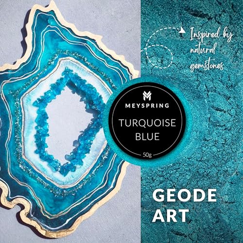 MEYSPRING Turquoise Blue Mica Powder - 50g - Epoxy Resin Color Pigment - Teal Mica Powder for Resin Ocean Art, River Tables, Woodworking - Cosmetic Grade - Image 4