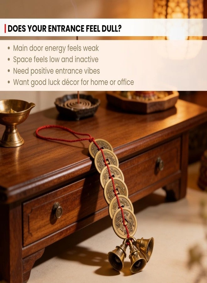 Plus Value Feng Shui Vastu Chinese 3 Bell and 6 Coins for Home and Office Decor, Positive Energy, Main Entrance Door Prosperity Hanging Bells (Big Size) - Image 2