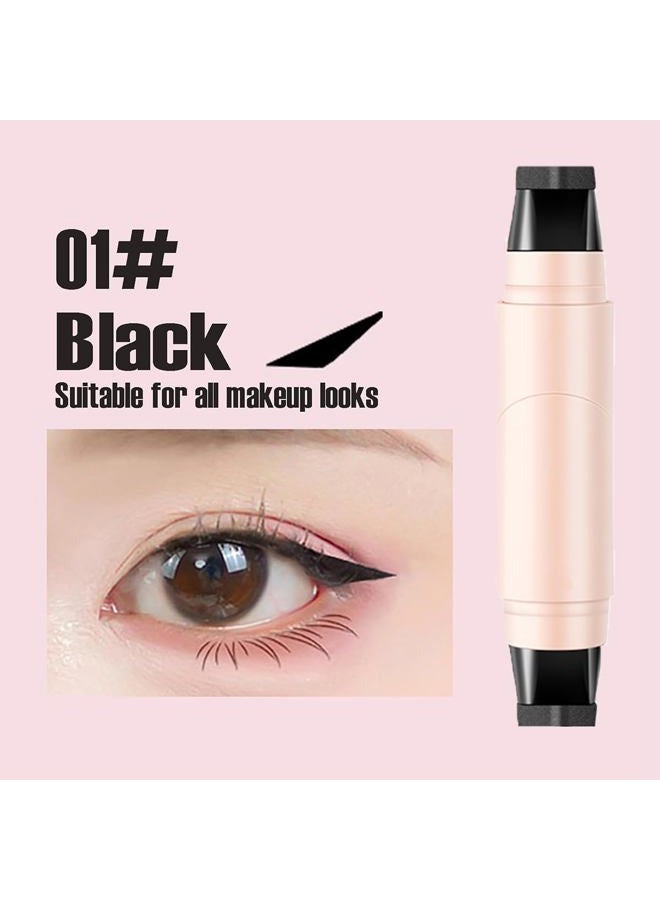 Baorder 2 Pieces Eyeliner Stamp Pen Set Double Sided Long Lasting Waterproof Quick Dry Natural Smudge Proof for Beginners (Black+Brown) - Image 2