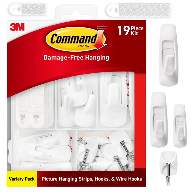 Command Command Variety Pack Picture Hanging Strips Wire Hooks and Utility Hooks Damage Free Hanging Variety Pack for Up to 19 Items 1 Kit White