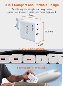 Xoopla PD 65W GaN Charger Dual Type C Charger , 1 QC 3.0 Laptop Wall Charger GaN Fast Charger for Macbook Laptop Cell Phone Watch Compatible with Samsung Xiaomi iPhone iPad Realme Huawei  - Image 5