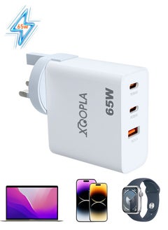 Xoopla PD 65W GaN Charger Dual Type C Charger , 1 QC 3.0 Laptop Wall Charger GaN Fast Charger for Macbook Laptop Cell Phone Watch Compatible with Samsung Xiaomi iPhone iPad Realme Huawei  - Image 1