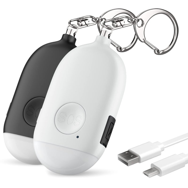 WETEN Rechargeable Self Defense Keychain Alarm 2 Pack – 130 dB Loud Emergency Personal Siren with LED Light – SOS Safety Alert Device Key Chain for Women, Kids, Elderly, and Joggers by WETEN (Black&White) - Image 1