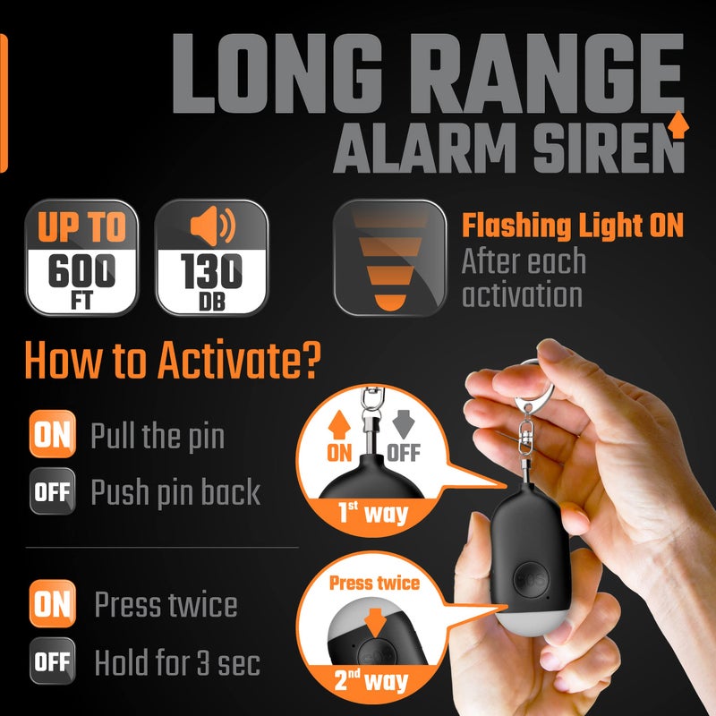 WETEN Rechargeable Self Defense Keychain Alarm 2 Pack – 130 dB Loud Emergency Personal Siren with LED Light – SOS Safety Alert Device Key Chain for Women, Kids, Elderly, and Joggers by WETEN (Black&White) - Image 2