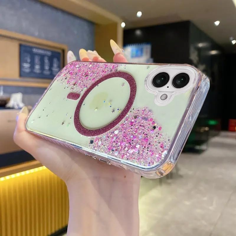 mobistyle Glitter Cover Case for iPhone 16 | 6.1-Inch Compatible with Mag-Safe, Shiny Cute Bling Sparkle for Women and Girls Phone Cover iPhone 16 (Pink) - Image 2