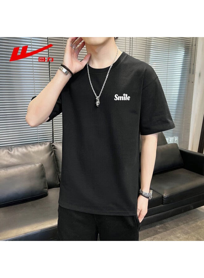 Warrior Short Sleeve T-shirt Men's Summer Casual Loose Round Neck Quick-drying Cotton All-match Top Men's Black 4XL