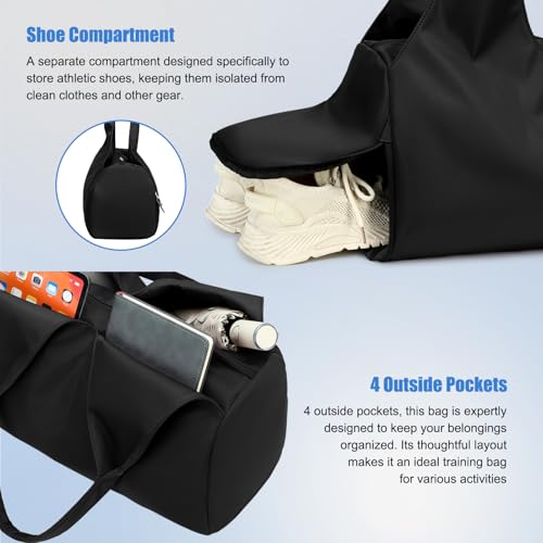 Forestfish Yoga Gym Bag For Women With Shoes Compartment & Wet Dry Storage Pockets Lightweight Duffel Bag, Black - Image 4