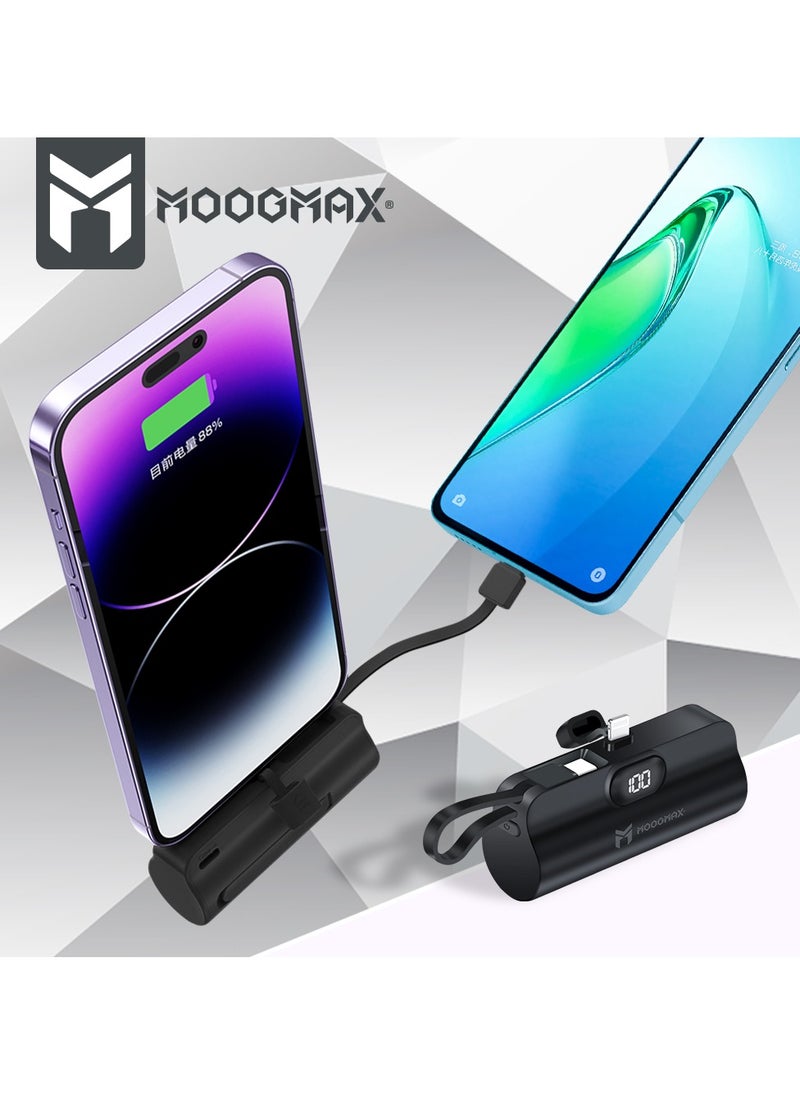MOOGMAX - 2-in-1 Super Tiny Size Mini Power Bank 5000mAh and the size of a lipstick pen. powerbank light weight makes it easy to carry and use. power bank fast charging It has two ports lightning and a side Type-C port-supports fast charging - Image 1