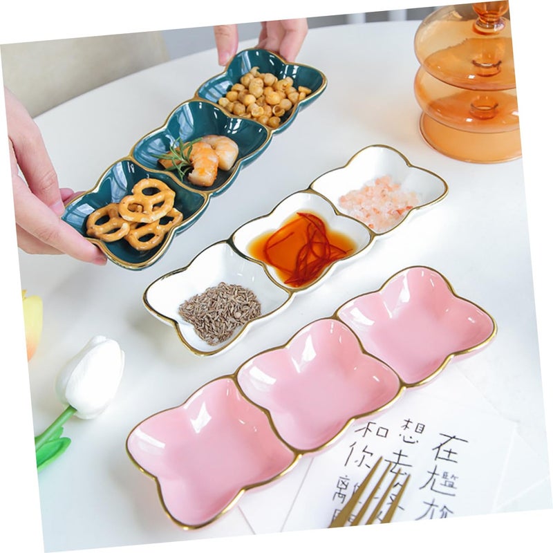 Ceramic Three Compartment Serving Platter For Soy Sauce Snacks And Bbq Camping - Image 3