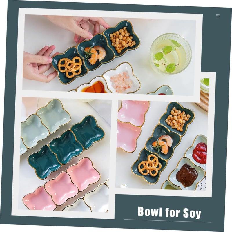 Ceramic Three Compartment Serving Platter For Soy Sauce Snacks And Bbq Camping - Image 4