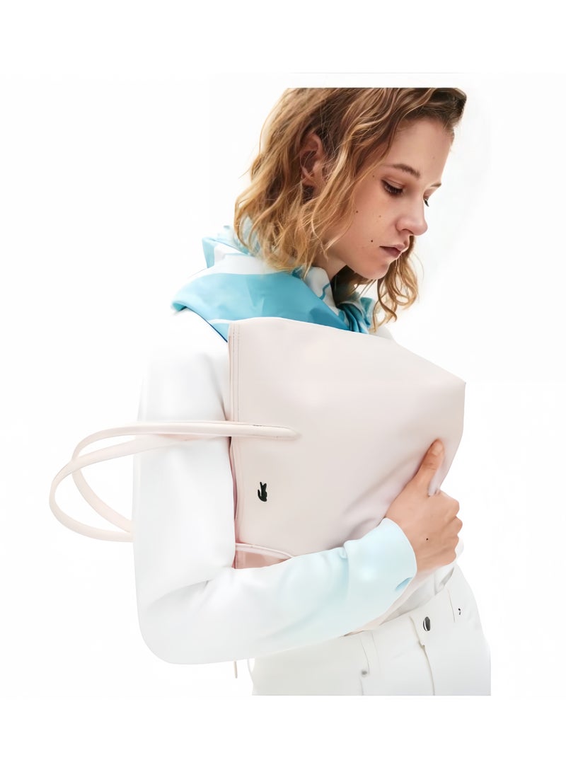 لاكوست حقيبة لاغوست النسائية L12.12 بحجم كبير مع سحاب، متعددة الاستخدامات، شنطة كتف فردية، حقيبة توت متوسطة اللون وردي. - Image 3