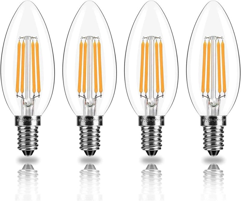 E14 LED Bulb, 4PCS Filament Light Bulbs 4 Watt, C35 Dimmable Light Warm White Yellowish, 2700K Classic Vintage Clear Glass 400LM for Chandeliers and More, 90% Energy Saving 35000h Life, Energy Class F - Image 1