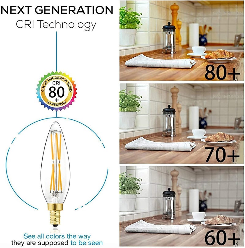 E14 LED Bulb, 4PCS Filament Light Bulbs 4 Watt, C35 Dimmable Light Warm White Yellowish, 2700K Classic Vintage Clear Glass 400LM for Chandeliers and More, 90% Energy Saving 35000h Life, Energy Class F - Image 2