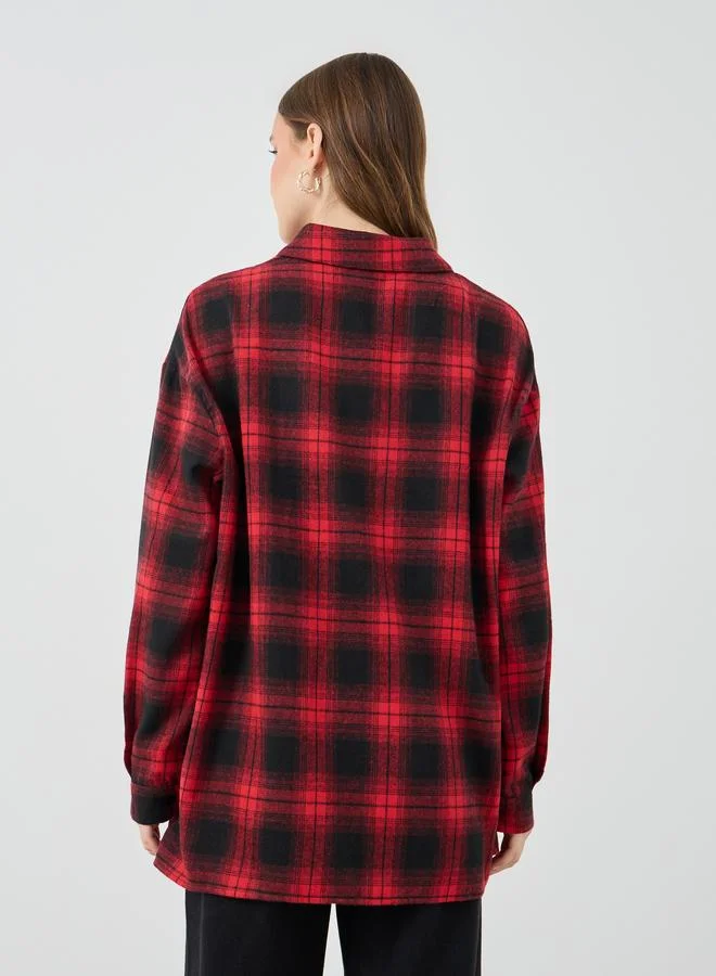 Take Two Take Two Checked Buttoned Spread Collar Oversized Shirt