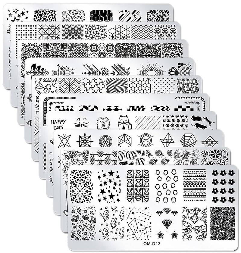 SILPECWEE 10pcs Nail Stamping Plates Nail Stamp Kit Geometry Designs Nail Art Stencil Nail Plate Template Nail Art Accessories for DIY & Salon - Image 1