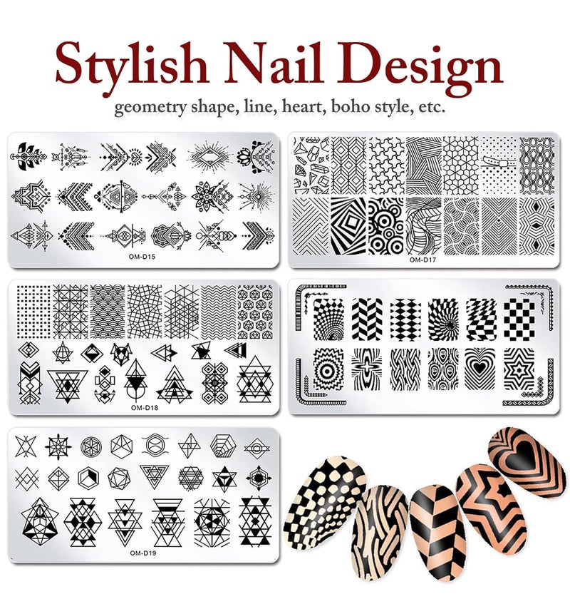 SILPECWEE 10pcs Nail Stamping Plates Nail Stamp Kit Geometry Designs Nail Art Stencil Nail Plate Template Nail Art Accessories for DIY & Salon - Image 5